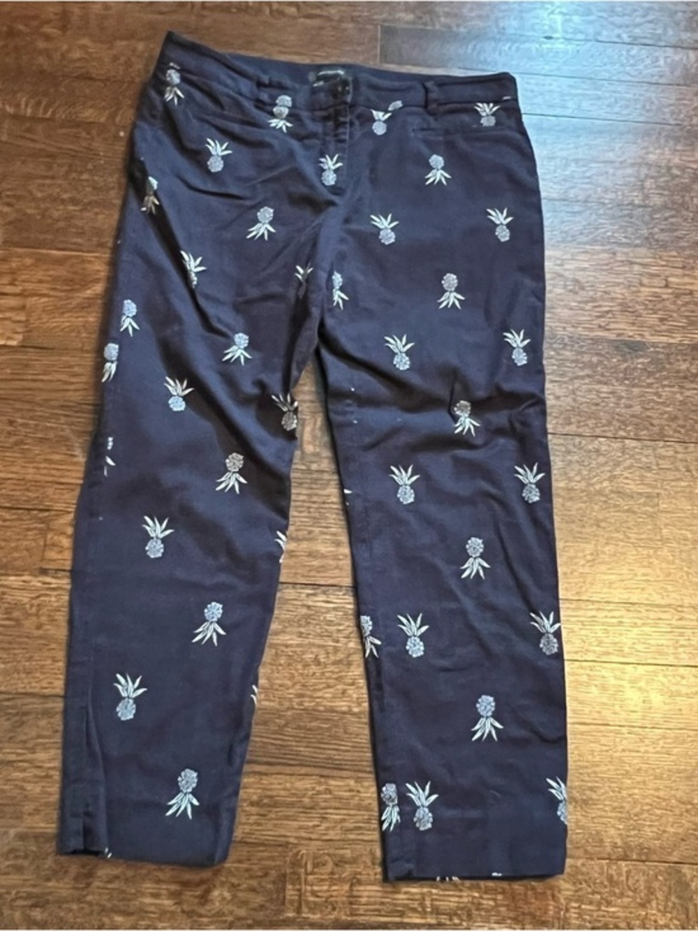 Ann Taylor Pineapple Print Ankle Pants Size 6 Navy Crop Stretch